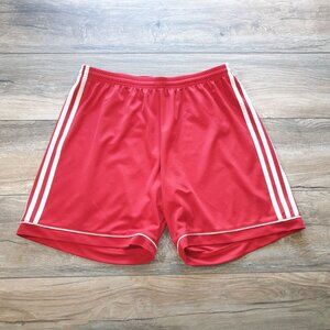Adidas Red Athletic Shorts XL Men Polyester With White Stripes Elastic Waistband